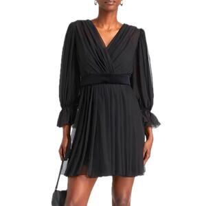 DOLCE & GABBANA Black Gathered silk-blend chiffon Mini Dress 42 M